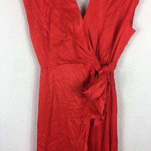 Anthropologie Maeve Open-Back Satin Wrap Midi Dress Orange Small - Picture 10 of 16
